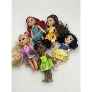 Disney Petite Princess Dolls 6" Lot Snow White Rapunzel Tiana Belle Ariel